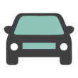 Icon of a car with a dark grey outline and green accents