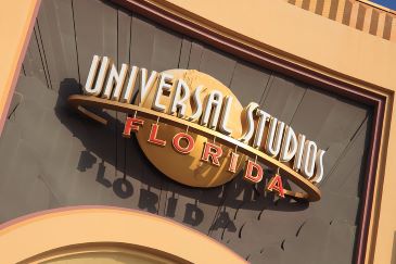 The Universal Studios sign on a building in Orlando, FL