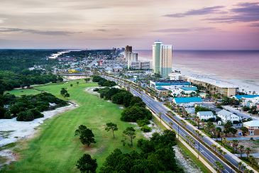 Panama City Beach, Florida - view of Front Beach Road at sunrise